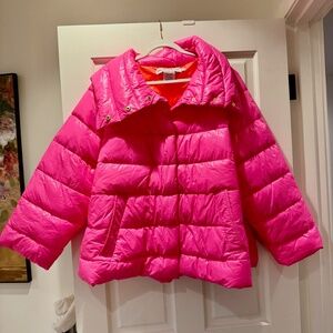 Gretchen Scott Cloud Nine Puffer Jacket in Neon Pinkwith Orange Lining Size Diva